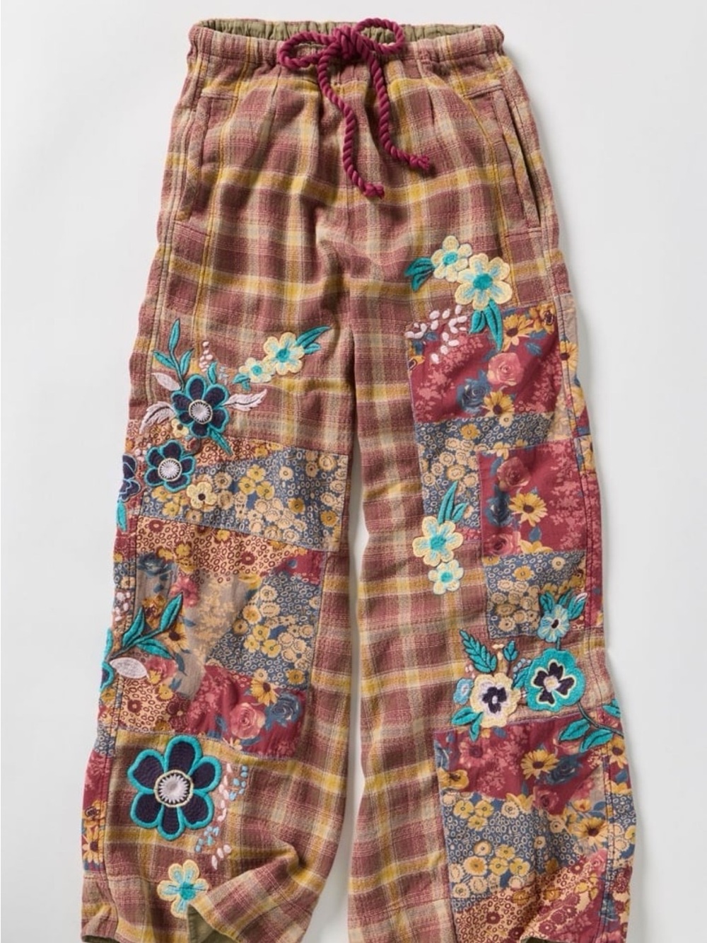Free People Brooks Embroidered Wide Leg Patchwork Pants